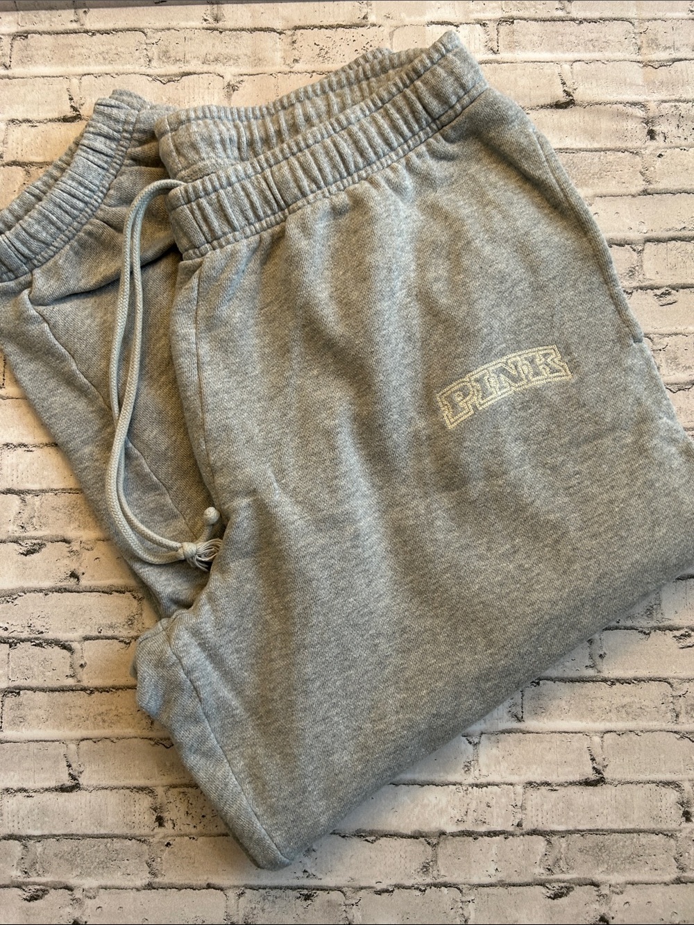 PINK Victoria's Secret Light Gray Logo Sweatpants - Cozy Joggers